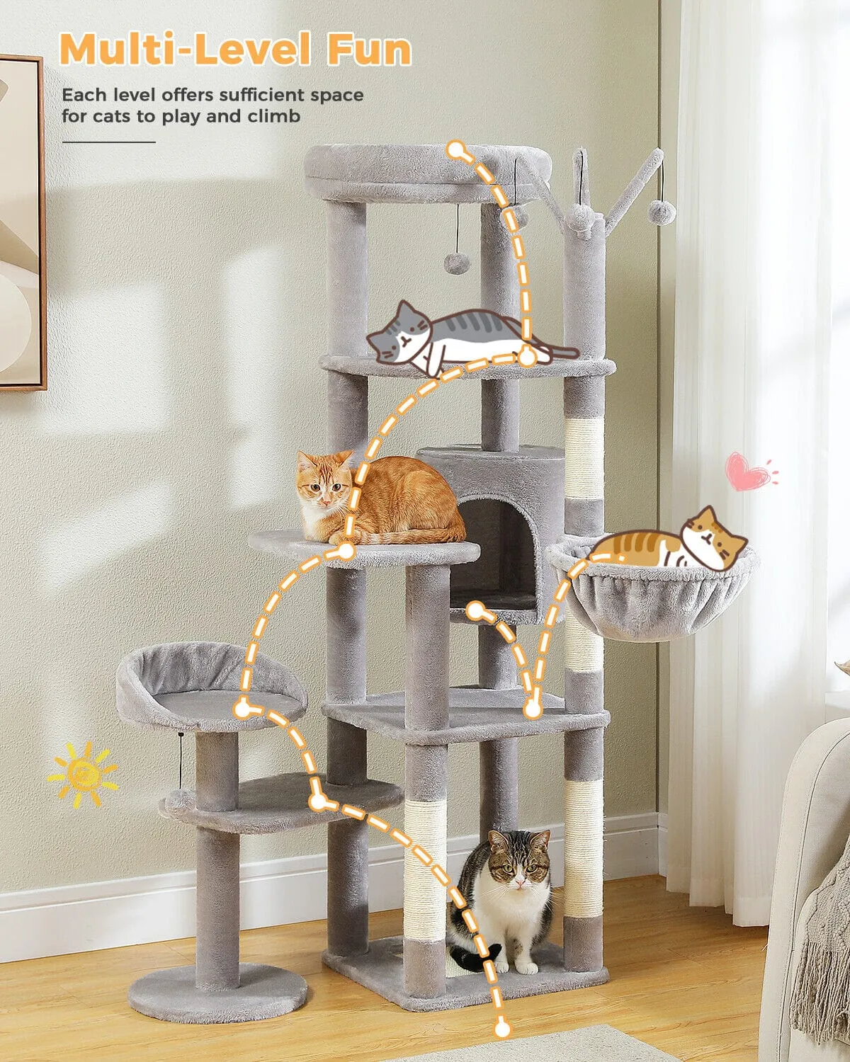 59" Multilevel Cat Scratching Tree With Condo