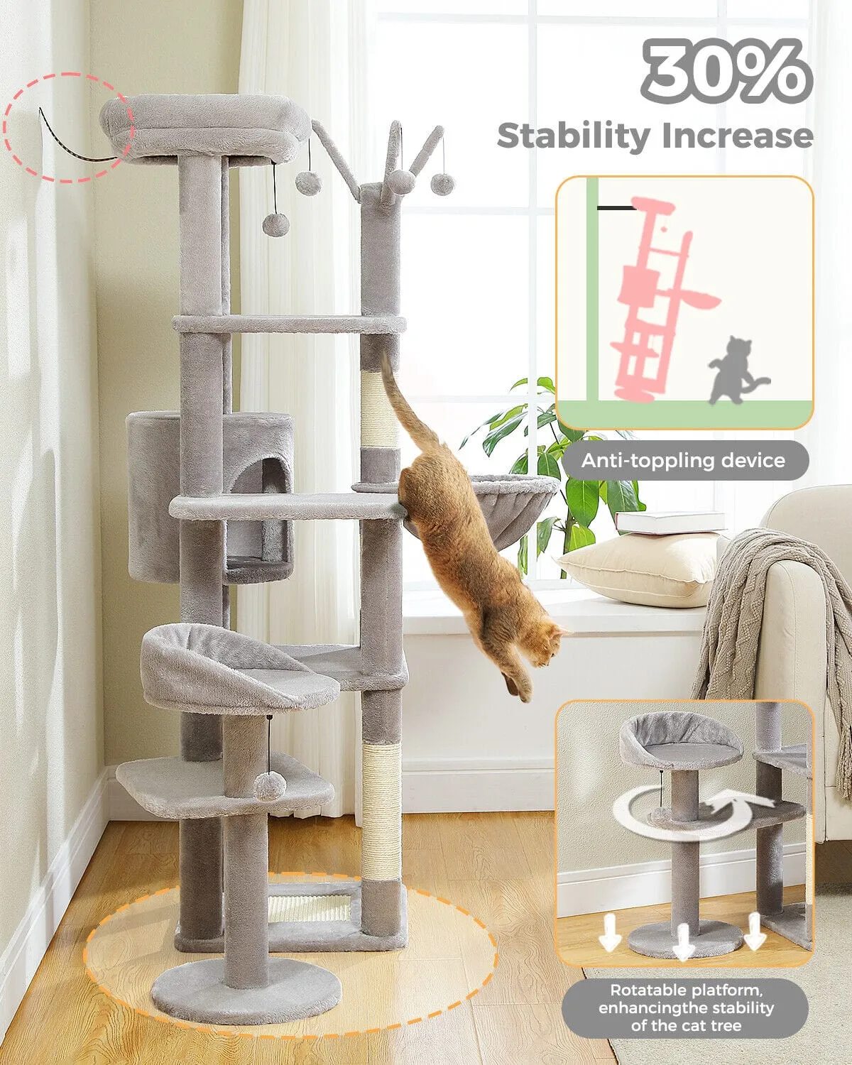 59" Multilevel Cat Scratching Tree With Condo