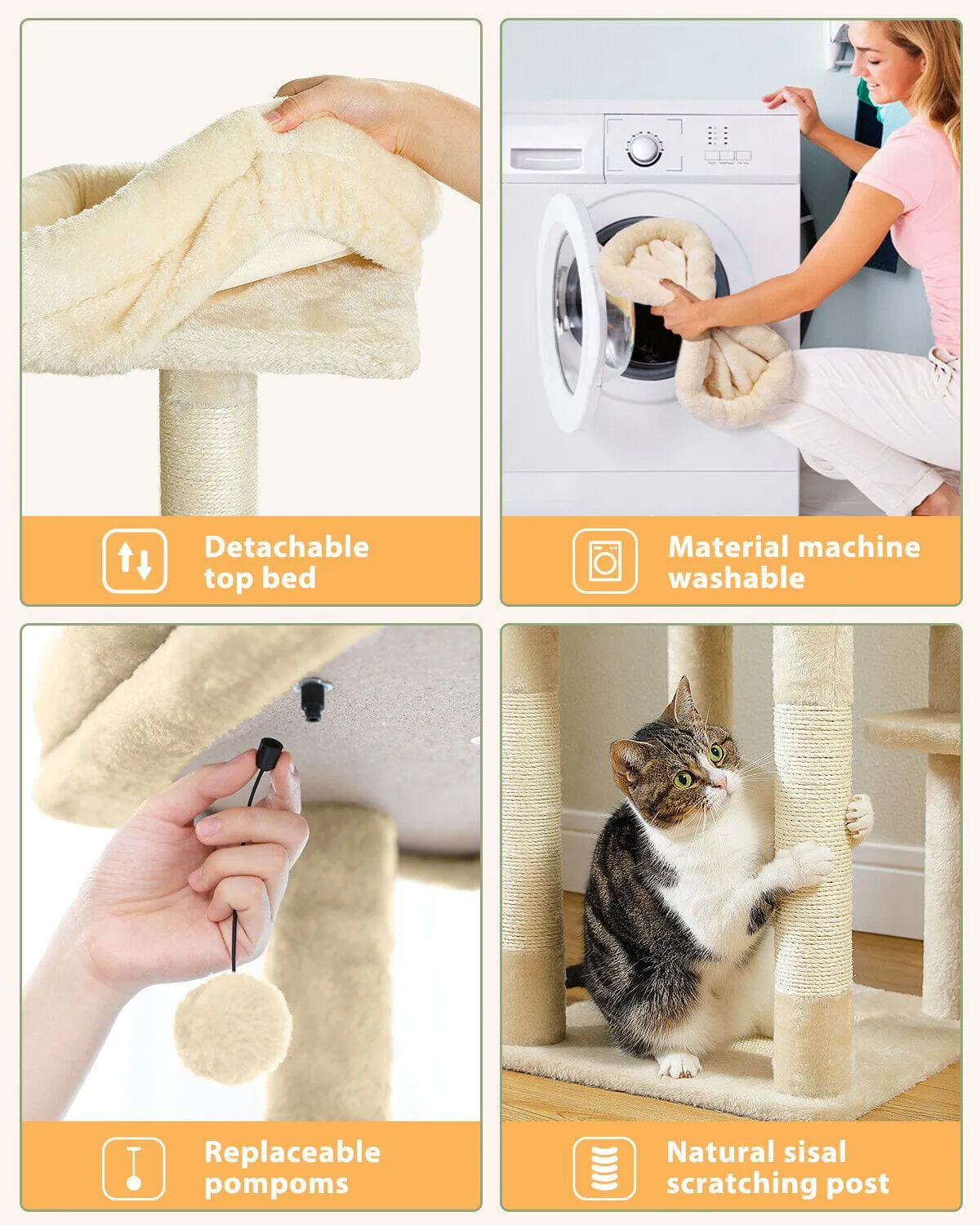 59" Multilevel Cat Scratching Tree With Condo