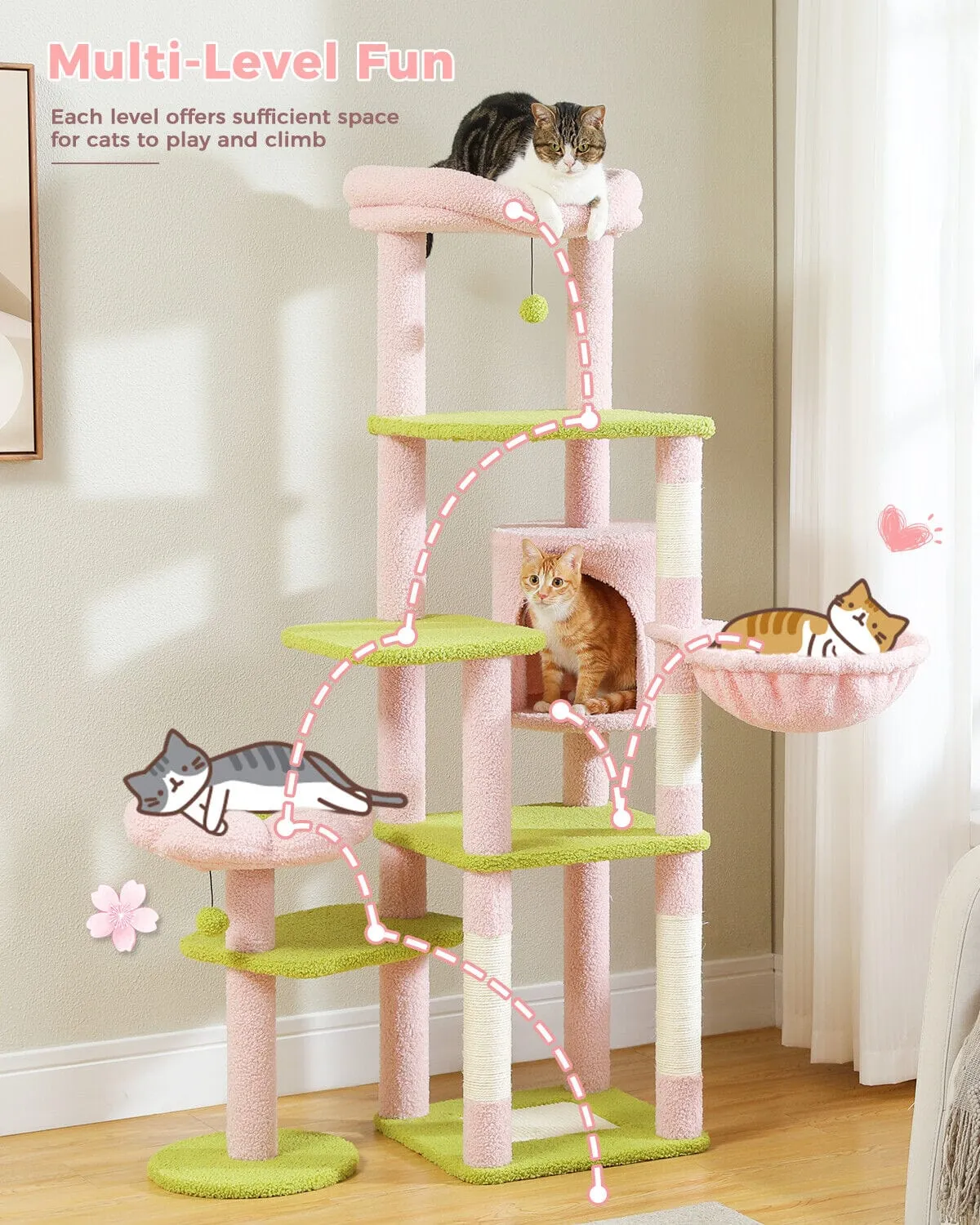 59" Multilevel Cat Scratching Tree With Condo