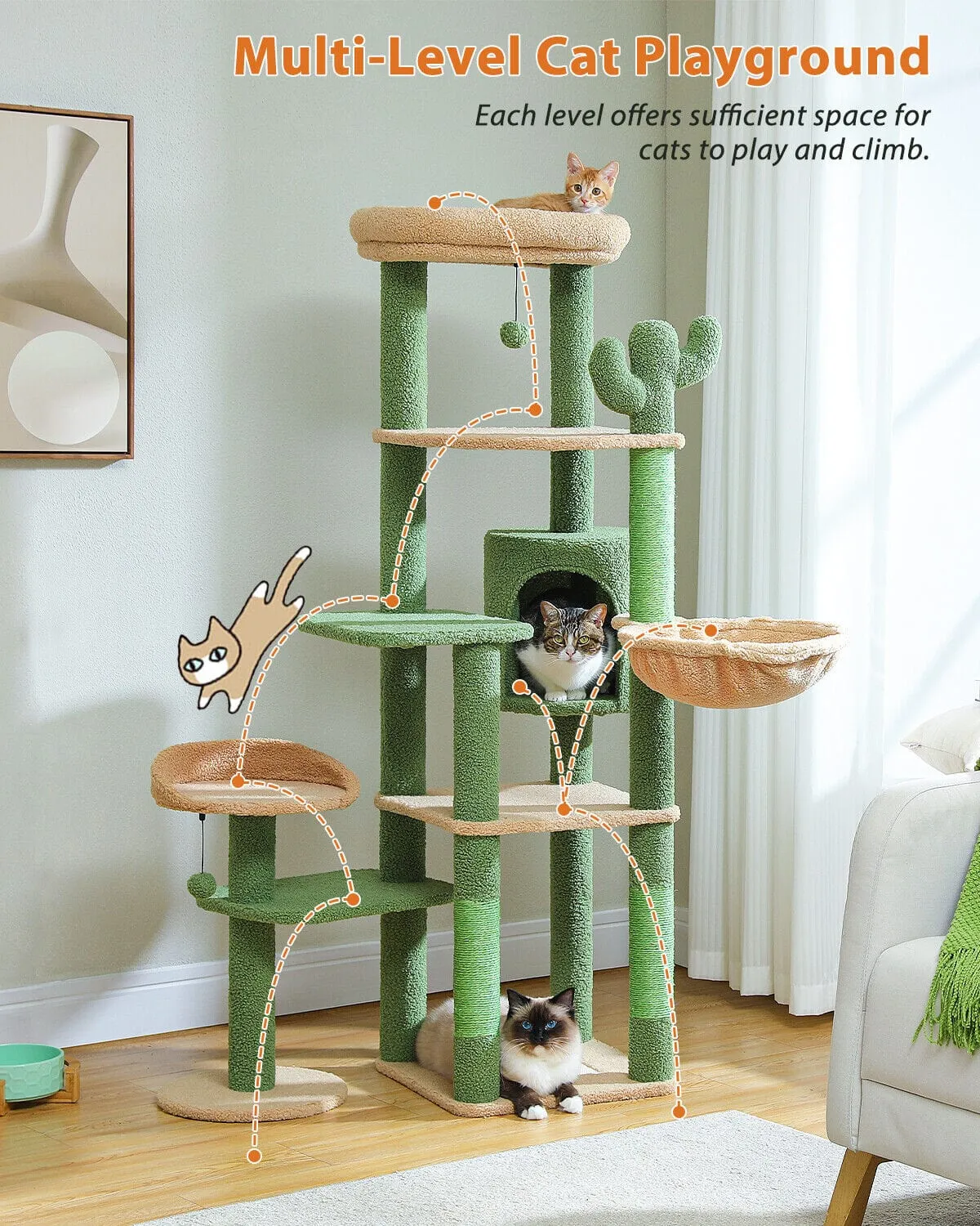 59" Multilevel Cat Scratching Tree With Condo