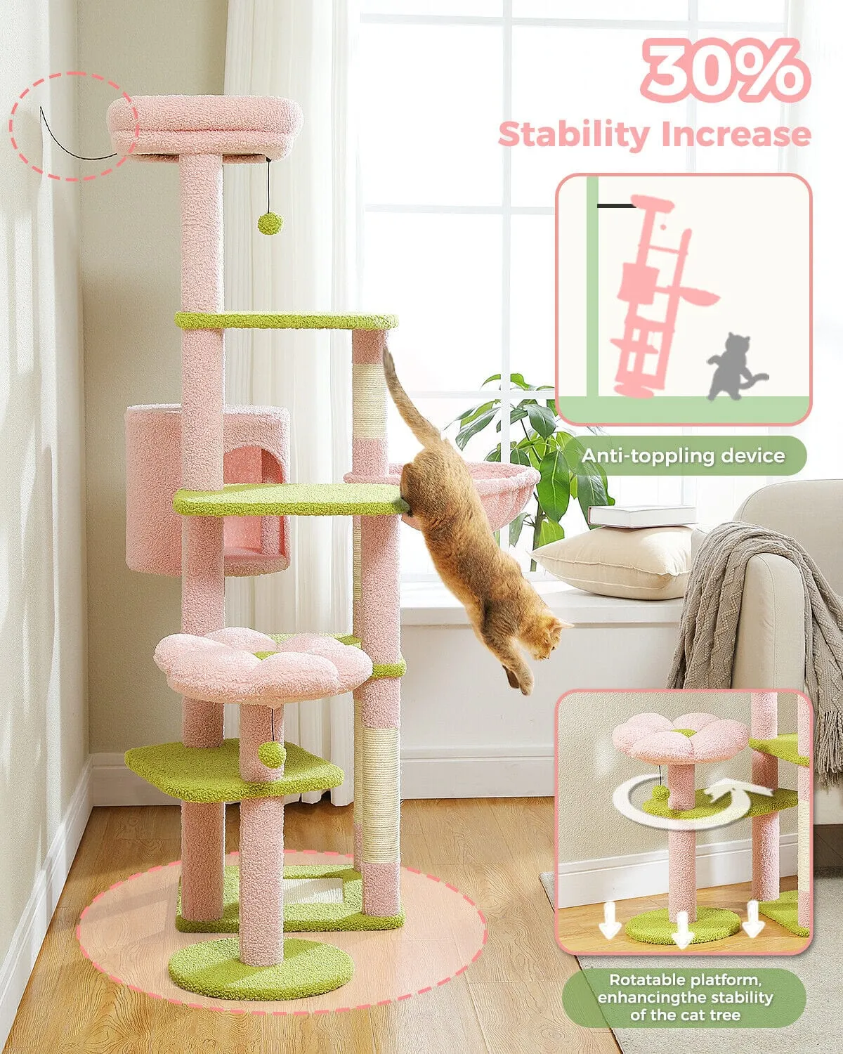 59" Multilevel Cat Scratching Tree With Condo