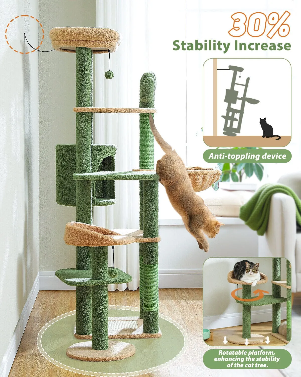 59" Multilevel Cat Scratching Tree With Condo