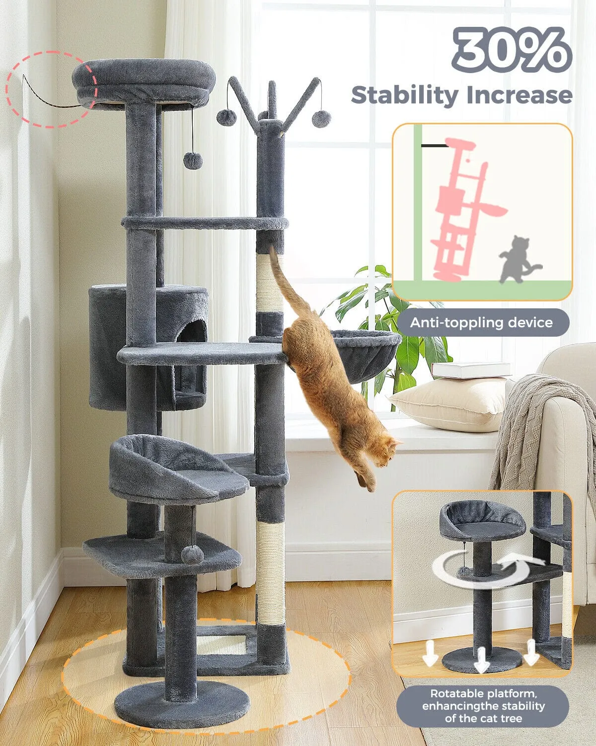 59" Multilevel Cat Scratching Tree With Condo