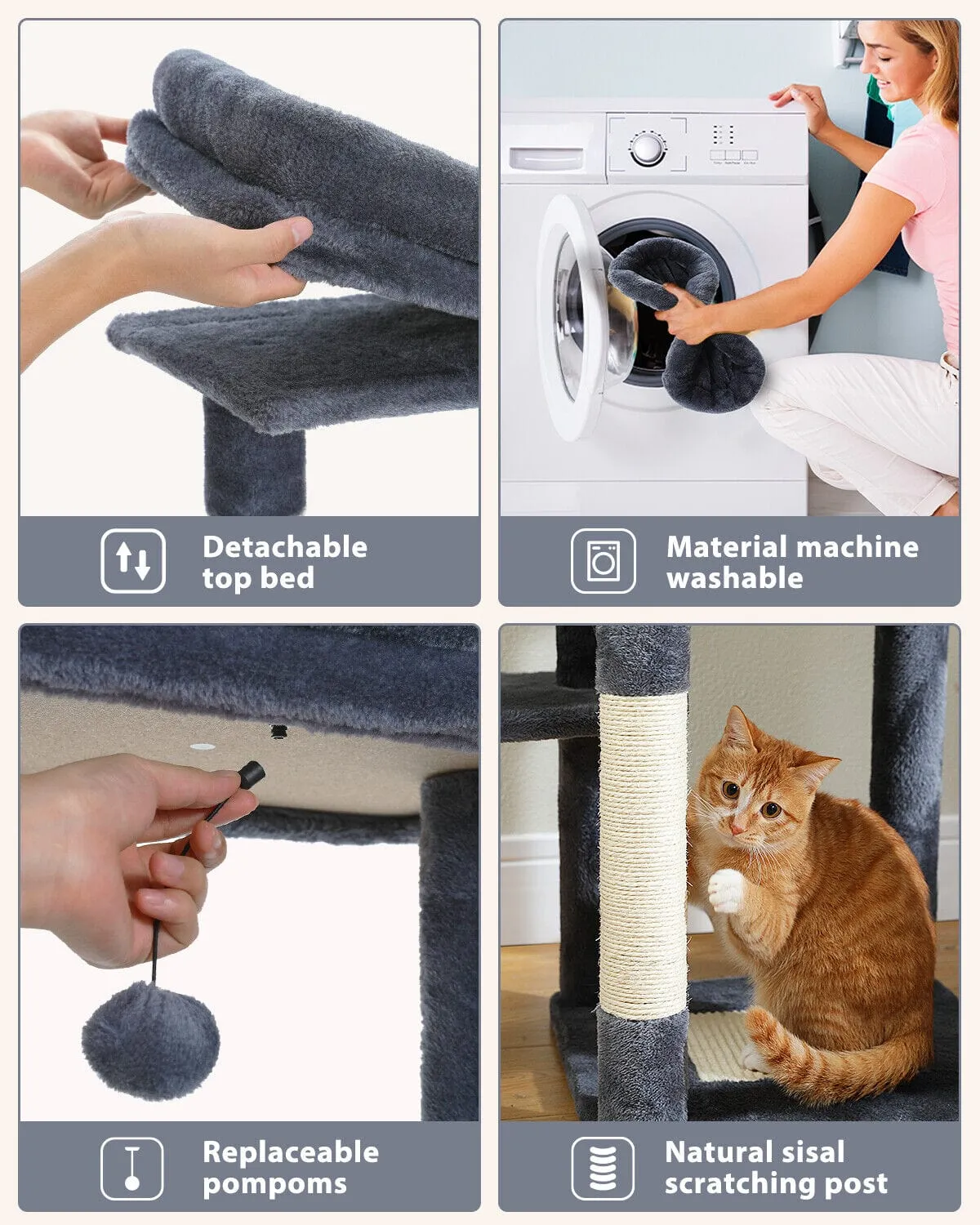 59" Multilevel Cat Scratching Tree With Condo