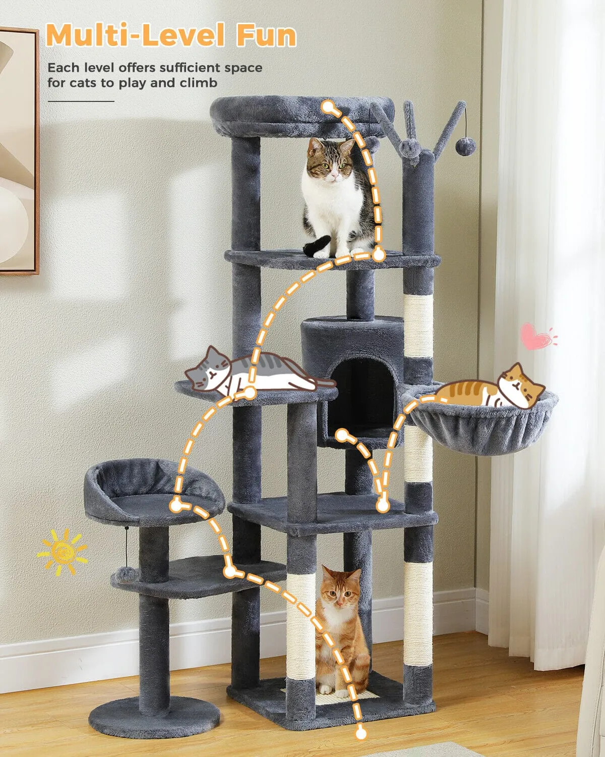 59" Multilevel Cat Scratching Tree With Condo