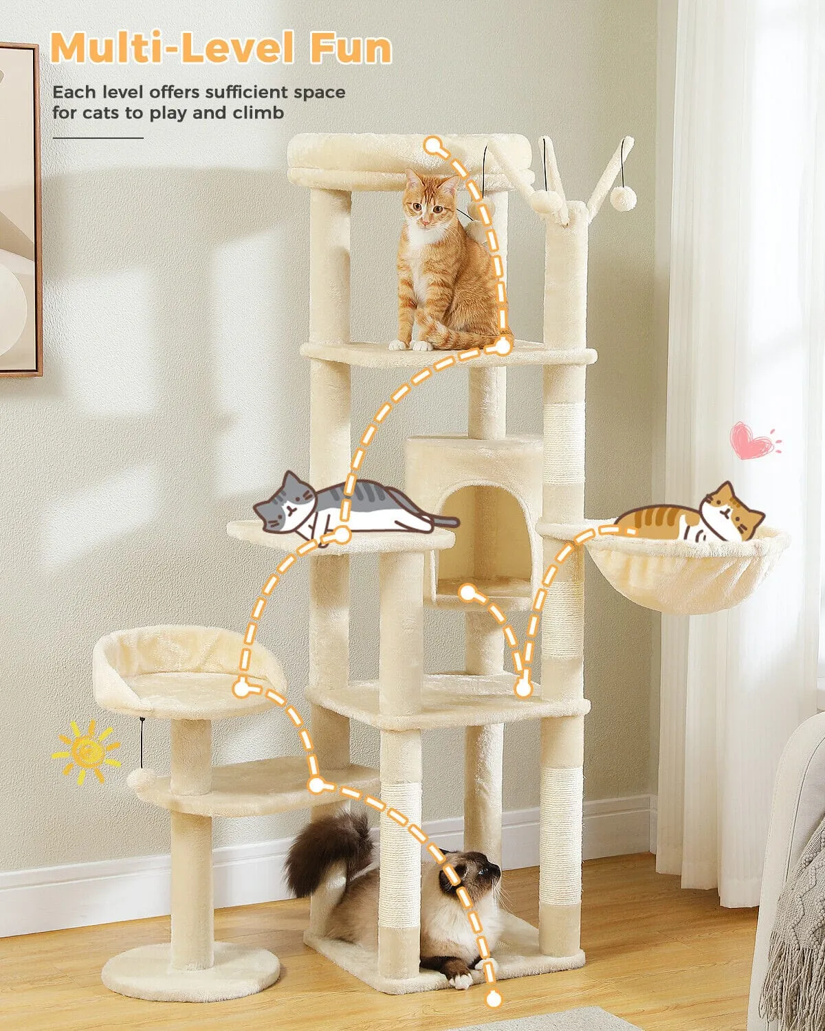 59" Multilevel Cat Scratching Tree With Condo