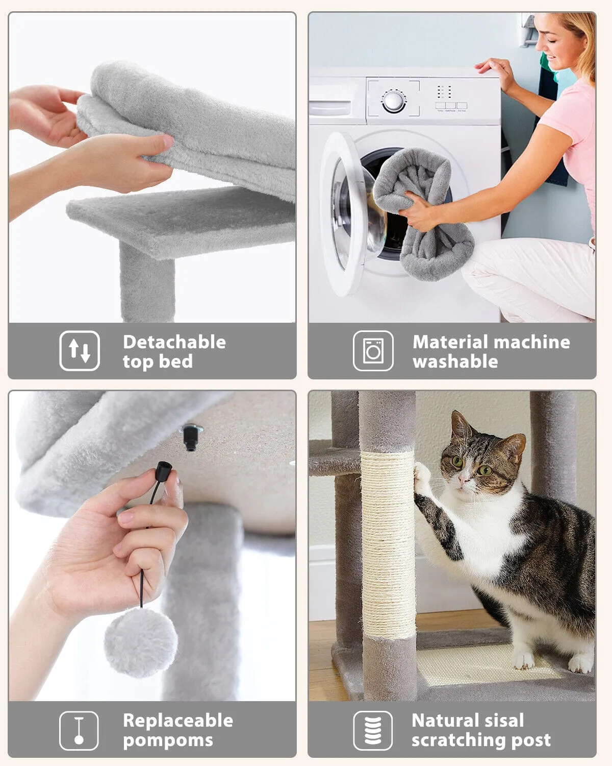 59" Multilevel Cat Scratching Tree With Condo