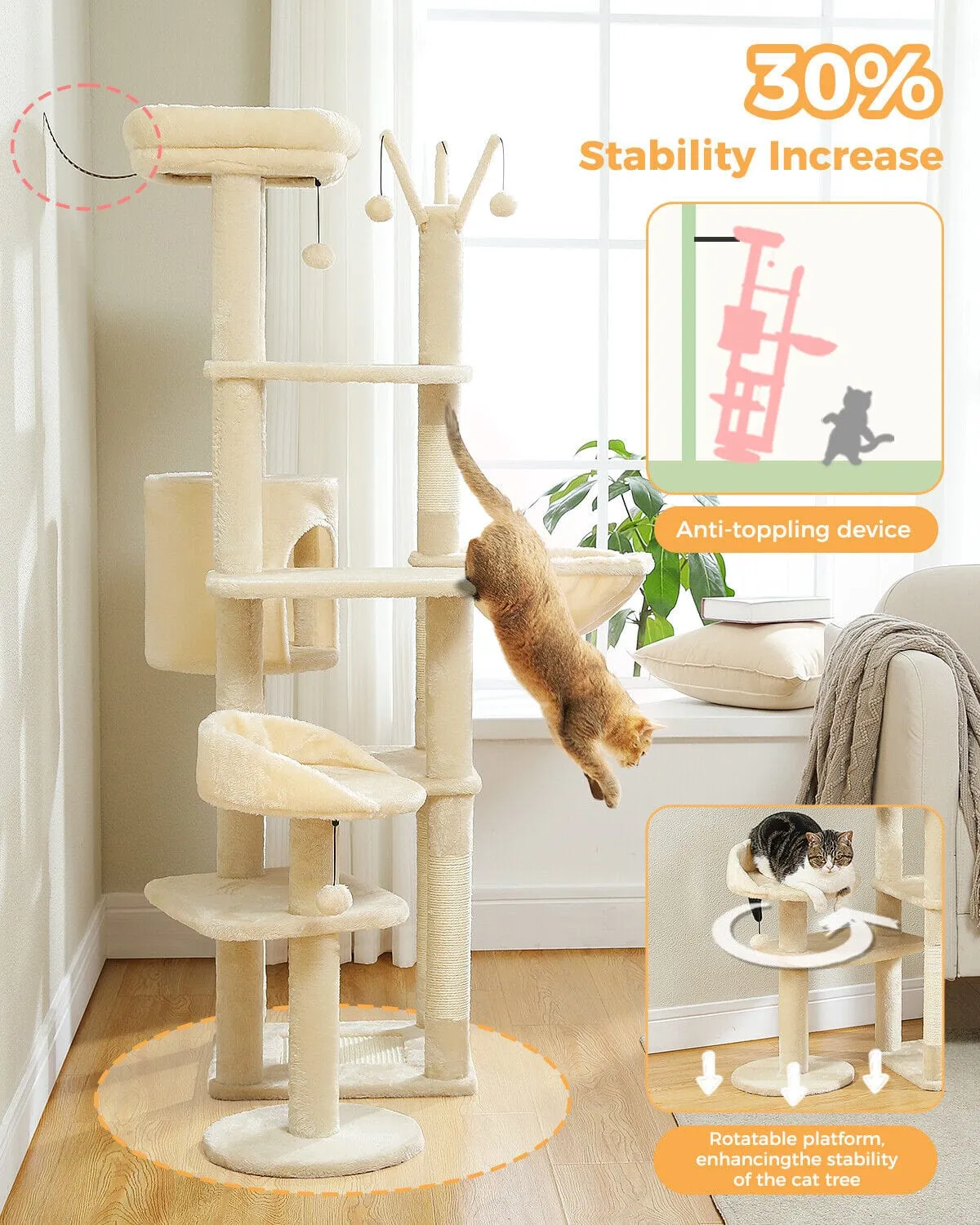 59" Multilevel Cat Scratching Tree With Condo