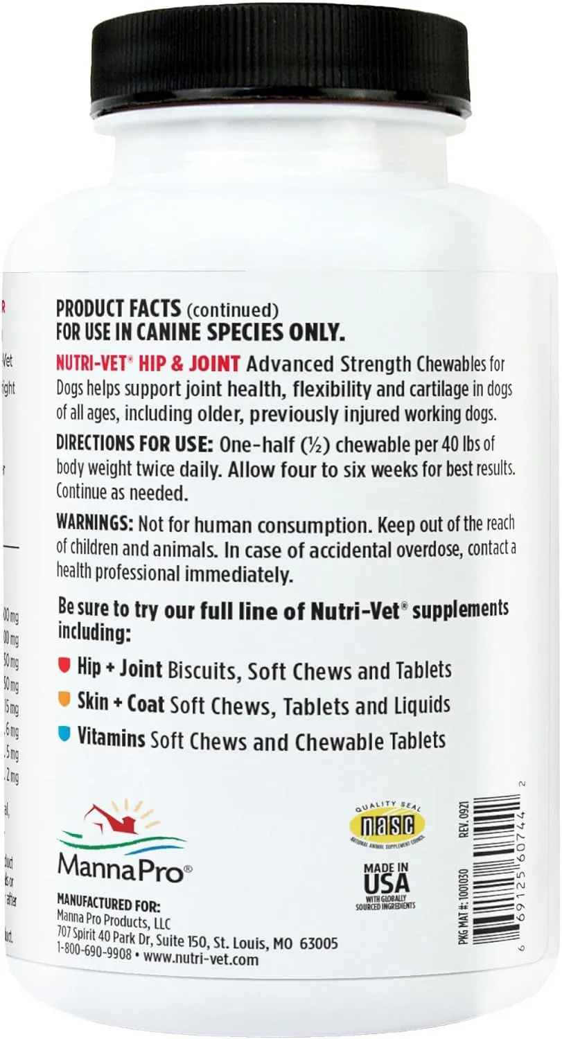 Advanced Strength Hip & Joint Chewable Dog Supplements - Formulated with Glucosamine & Chondroitin to Support Dog Cartilage & Mobility - 300 Tablets