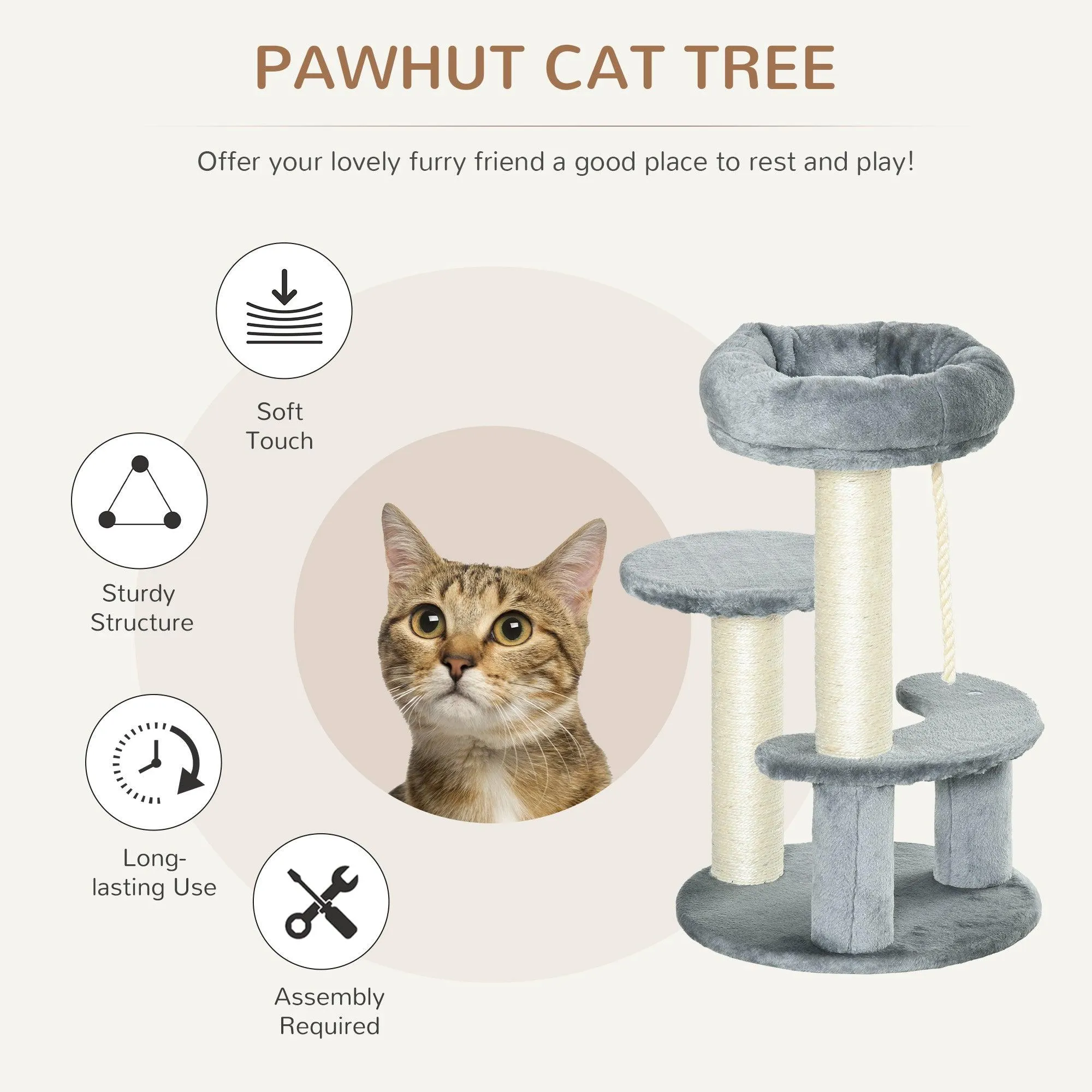 Cat Scratching Post and Playhouse, 65cm - Grey