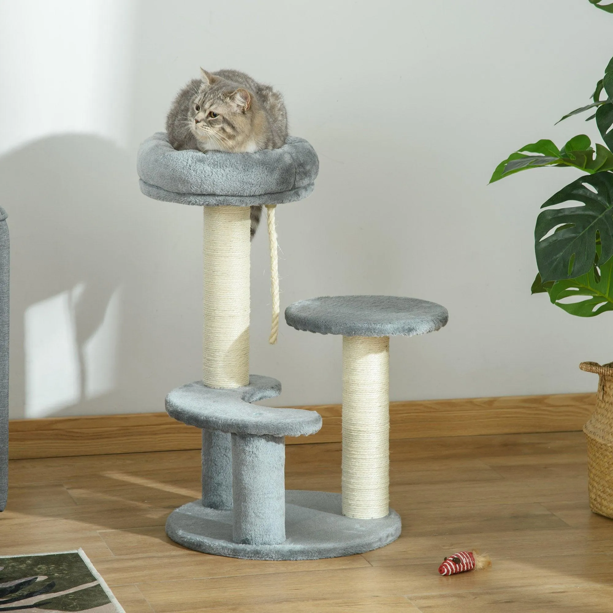 Cat Scratching Post and Playhouse, 65cm - Grey