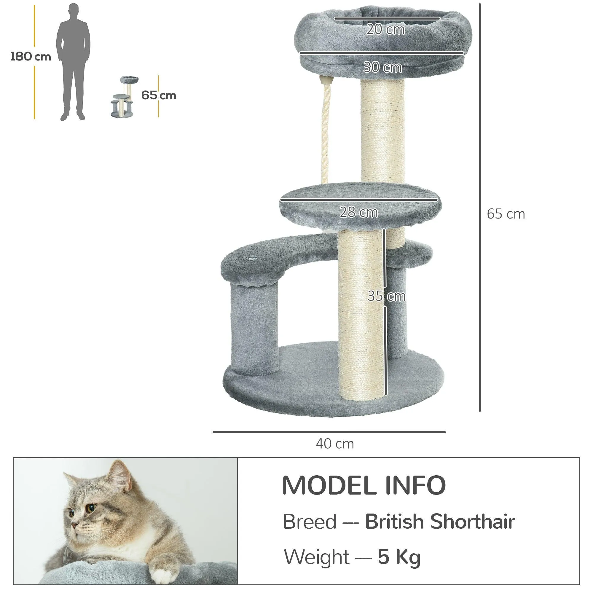 Cat Scratching Post and Playhouse, 65cm - Grey