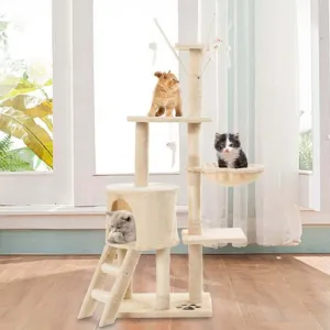 Cat Tree With Scratching Posts Perches, Basket Lounger And Ladder
