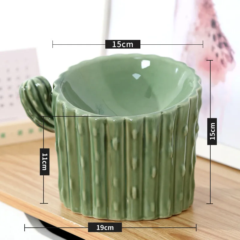 Ceramic Cactus Dog/Cat Feeding Bowl