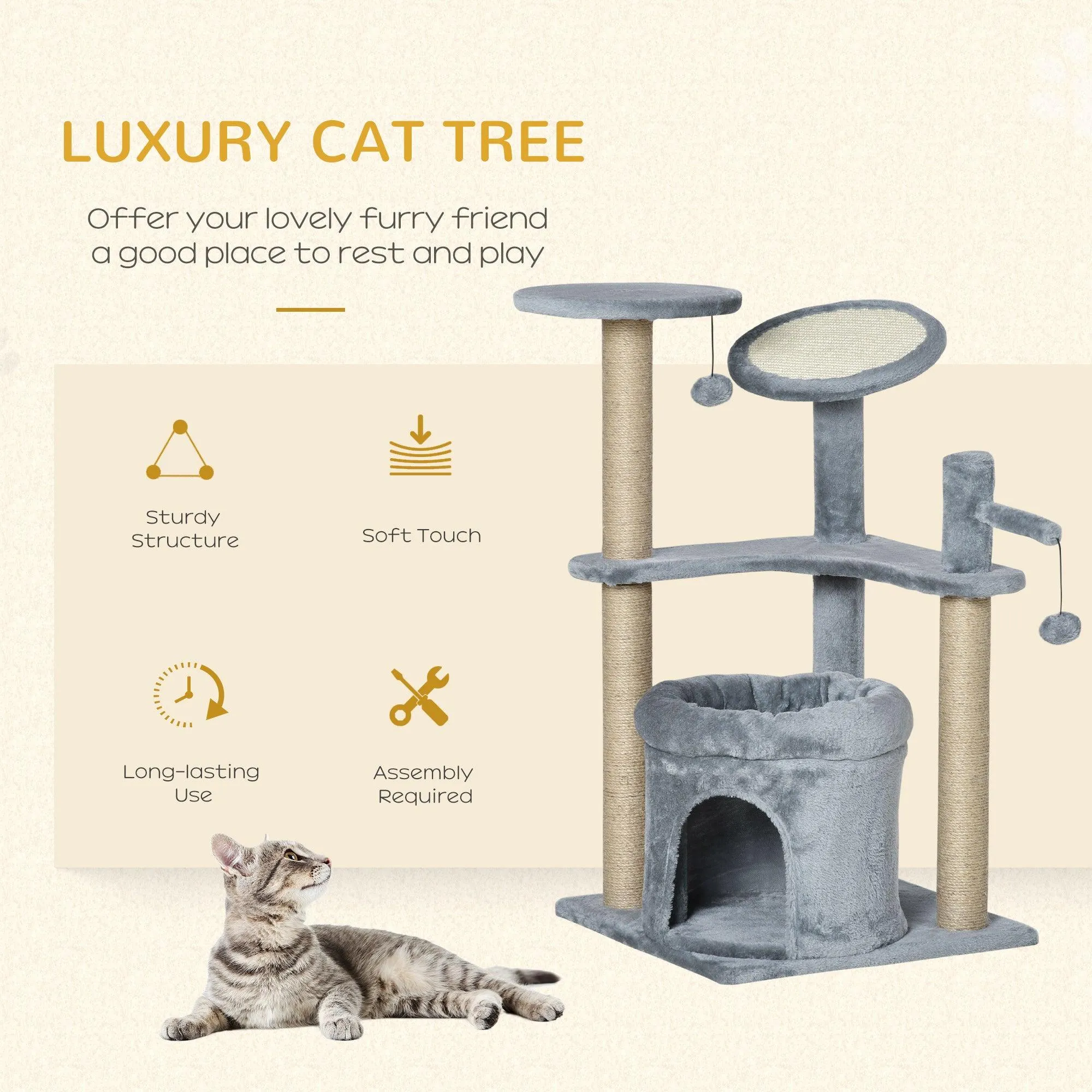 Deluxe Cat Activity Center Tower, 87cm - Grey