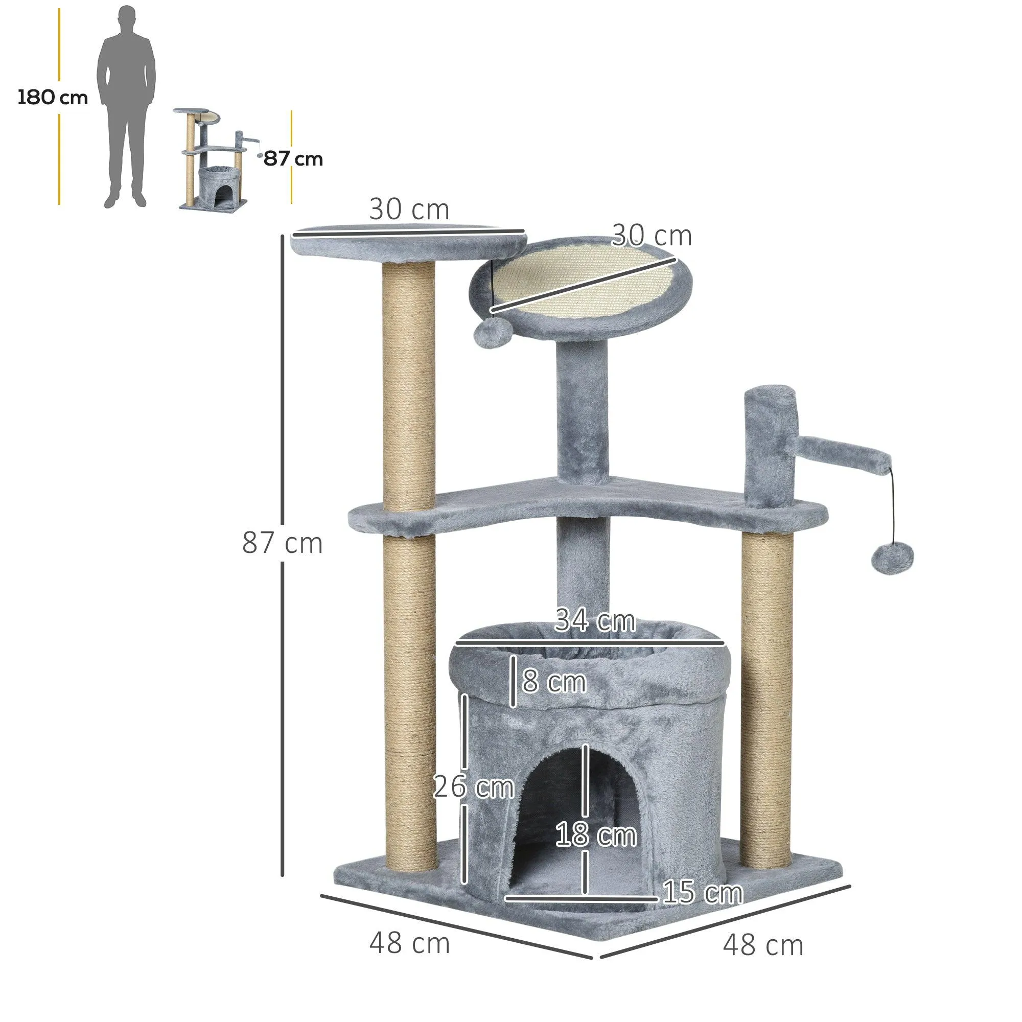 Deluxe Cat Activity Center Tower, 87cm - Grey