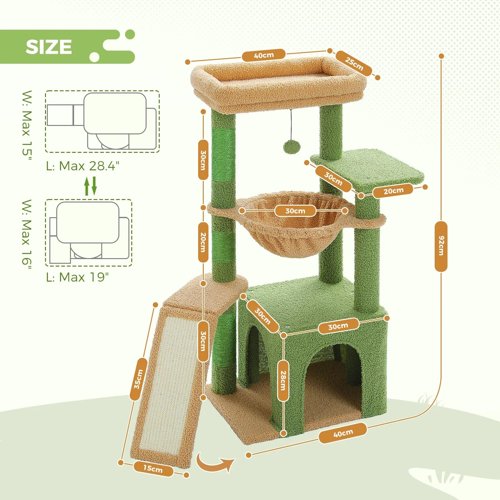 Indoor Cat Tree with Hammock, Condo, and Scratching Posts