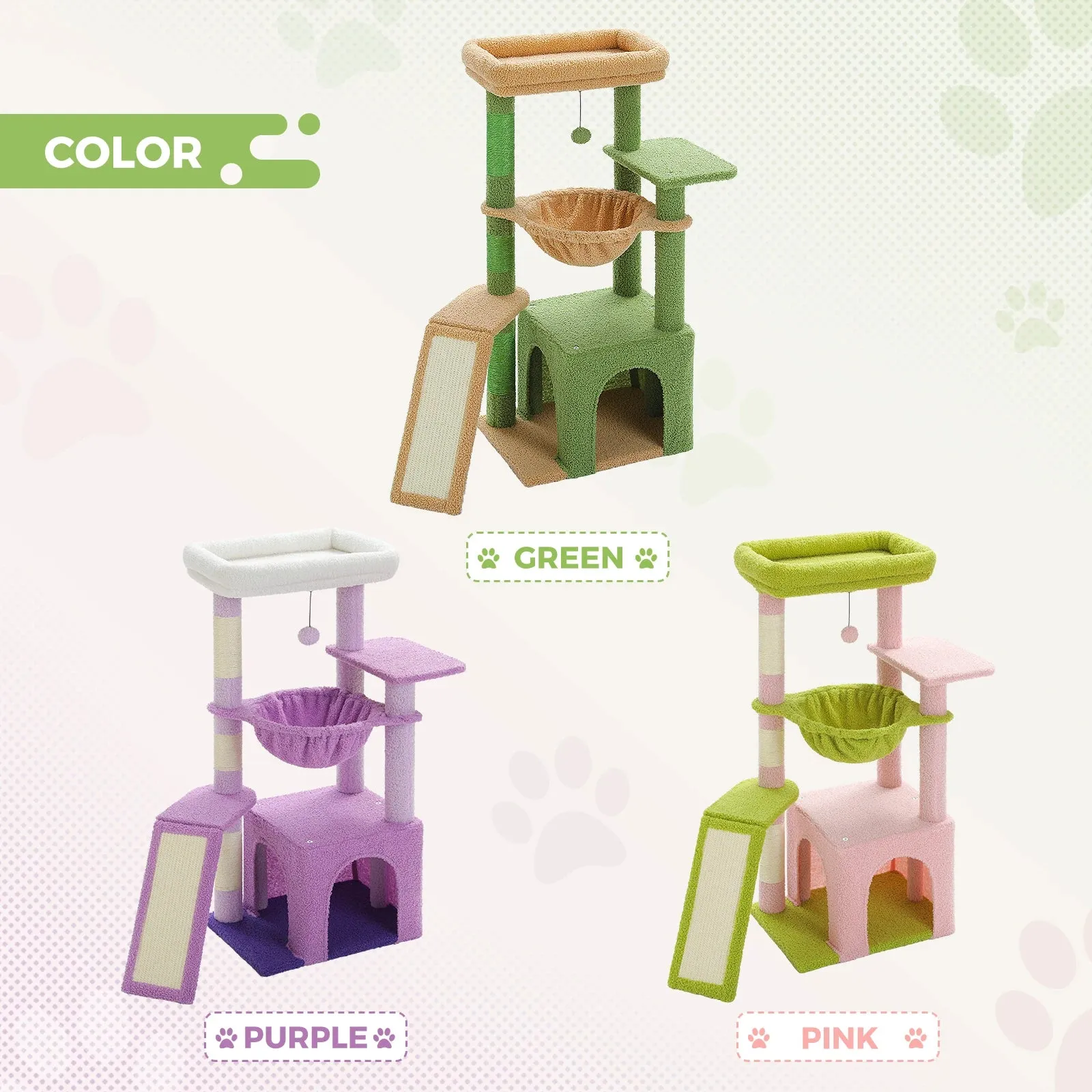 Indoor Cat Tree with Hammock, Condo, and Scratching Posts