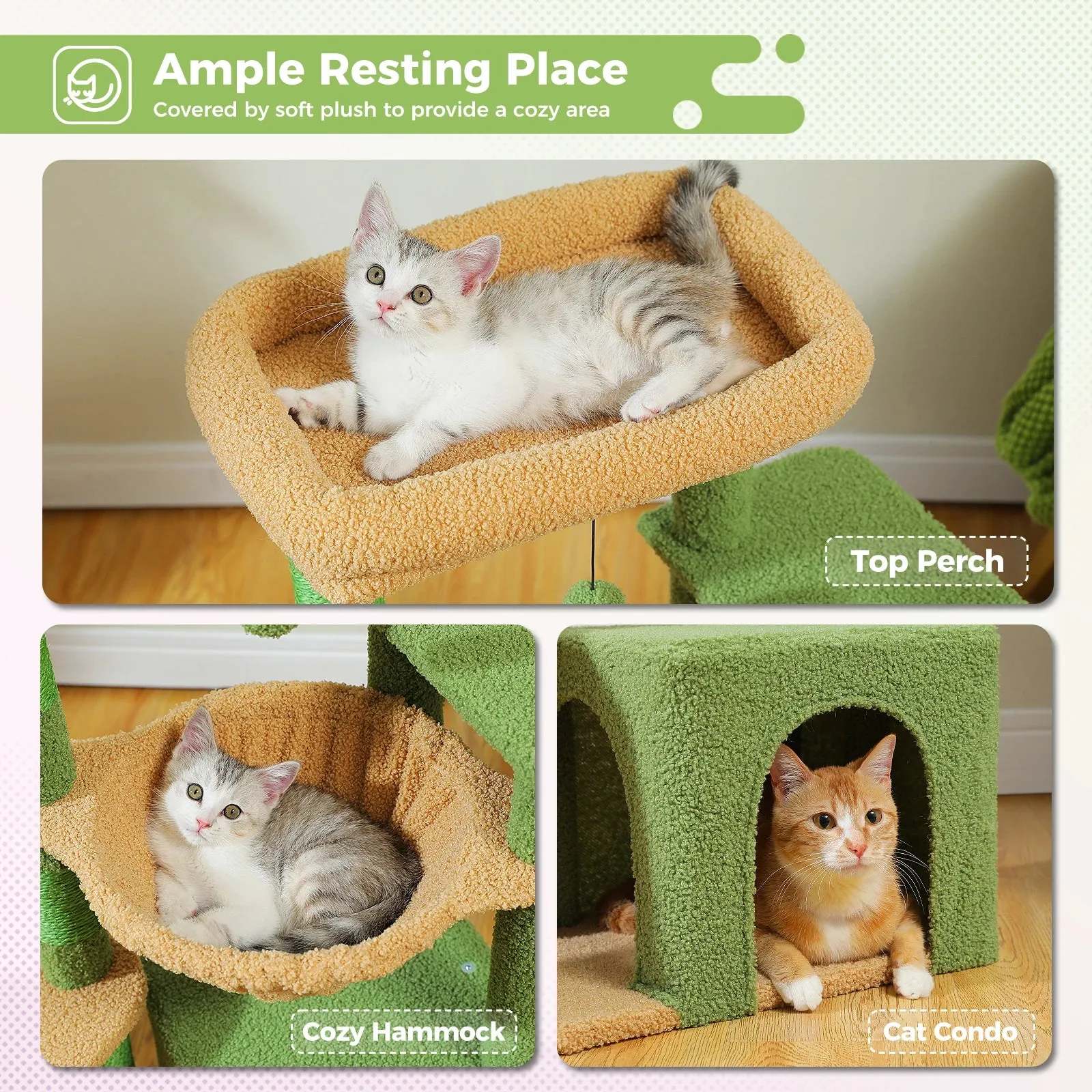 Indoor Cat Tree with Hammock, Condo, and Scratching Posts