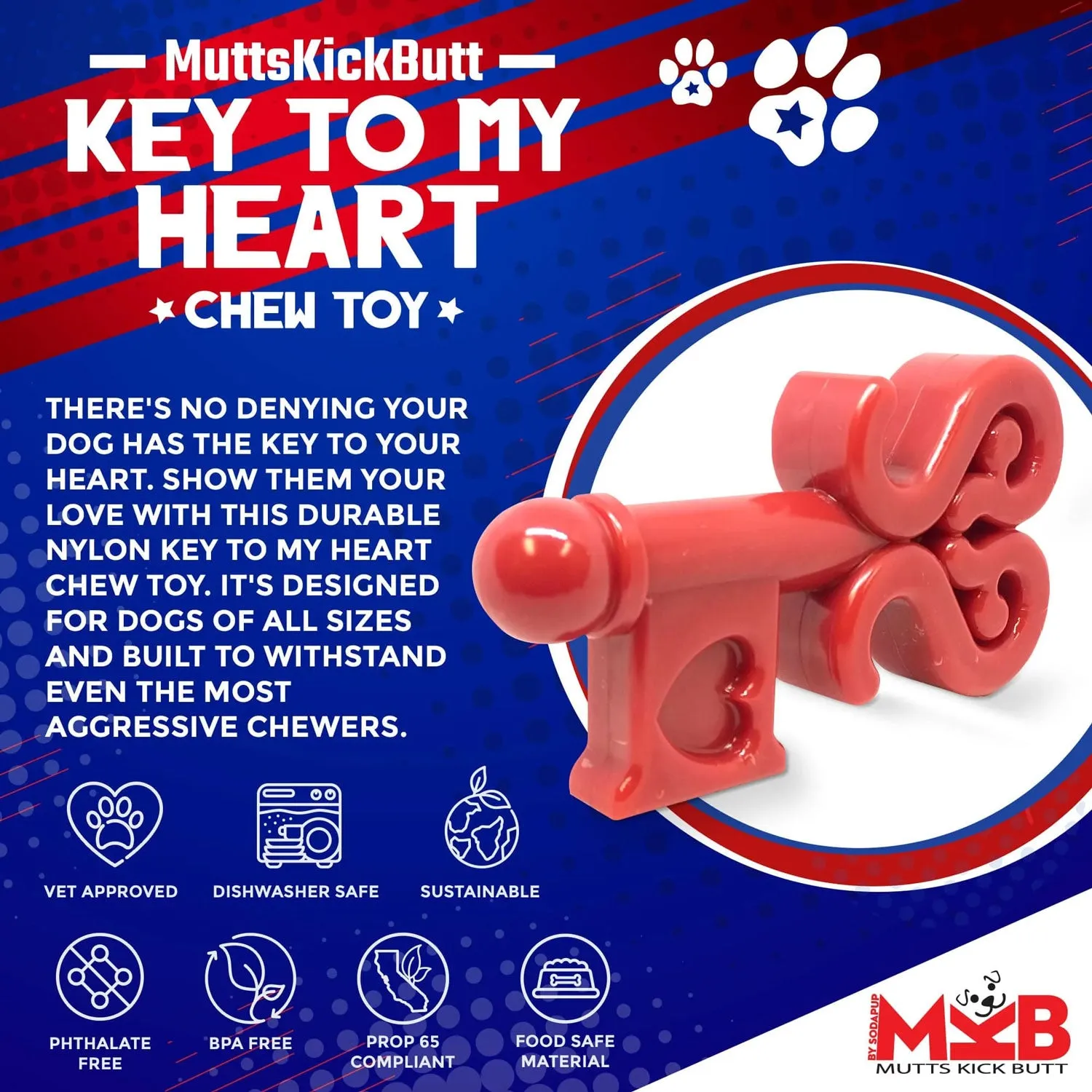 MKB Key to My Hear Ultra Durable Nylon Chew Toy