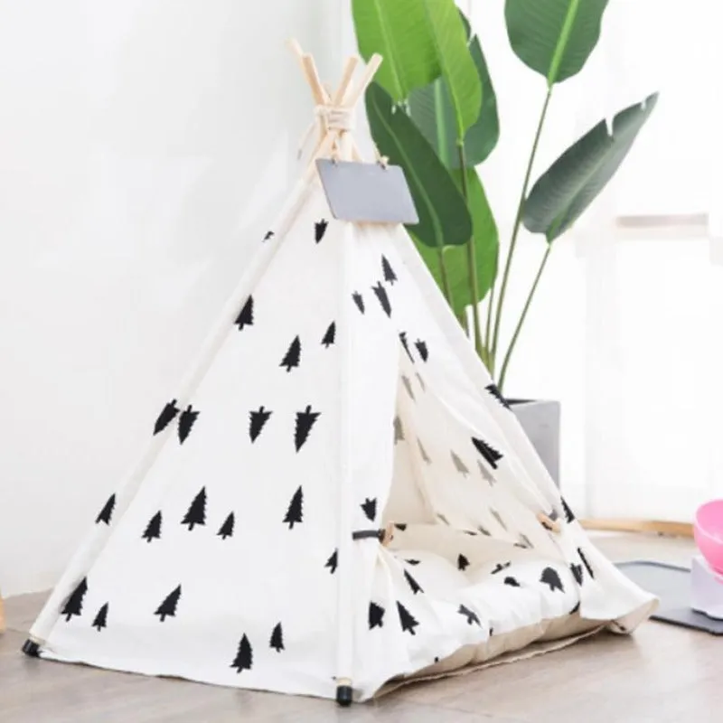 Modern Boho Dog Teepee with Plush Dog Bed Cushion