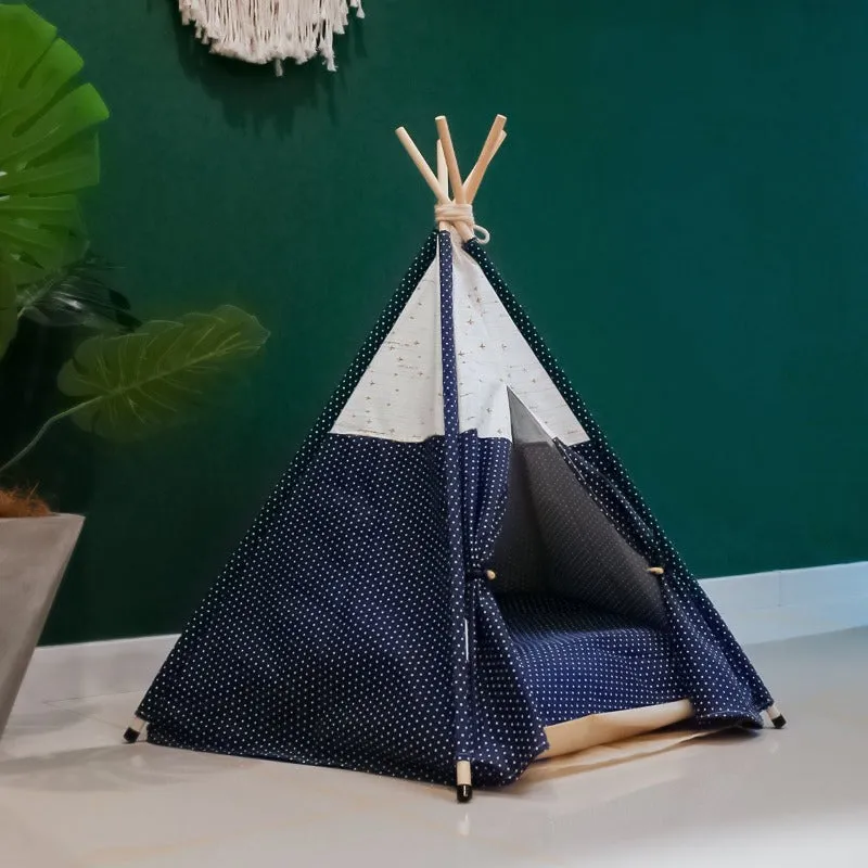 Modern Boho Dog Teepee with Plush Dog Bed Cushion