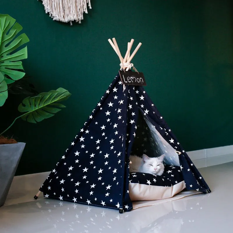 Modern Boho Dog Teepee with Plush Dog Bed Cushion