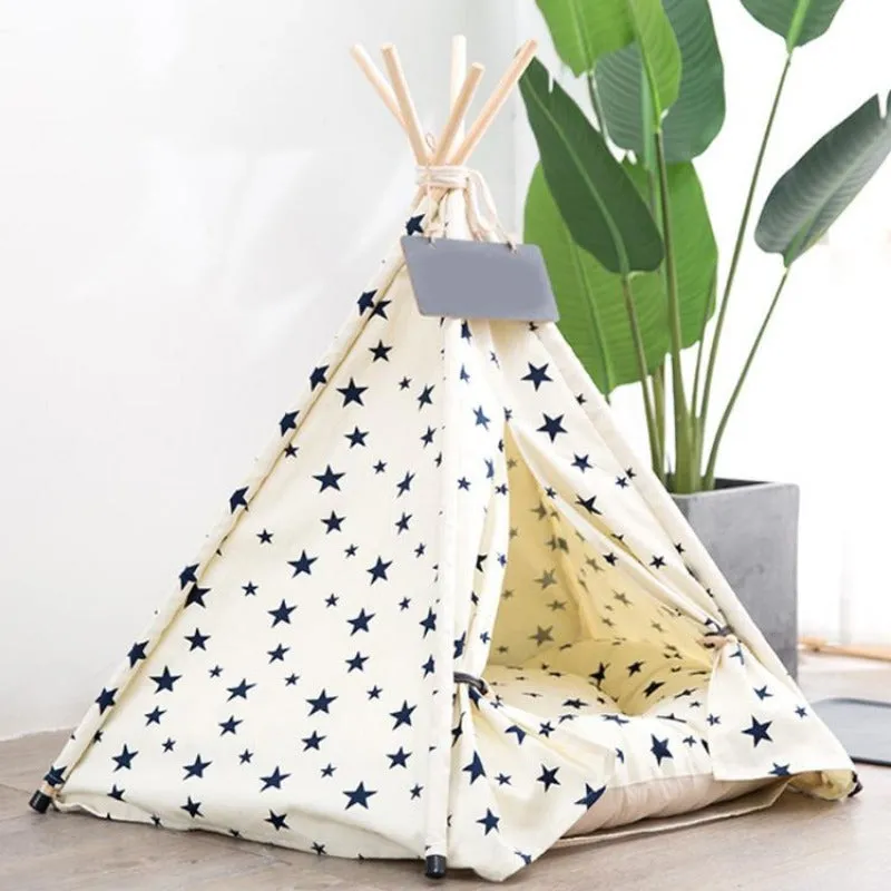 Modern Boho Dog Teepee with Plush Dog Bed Cushion