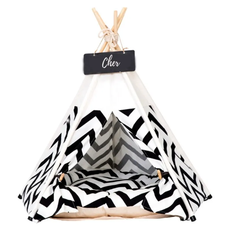 Modern Boho Dog Teepee with Plush Dog Bed Cushion
