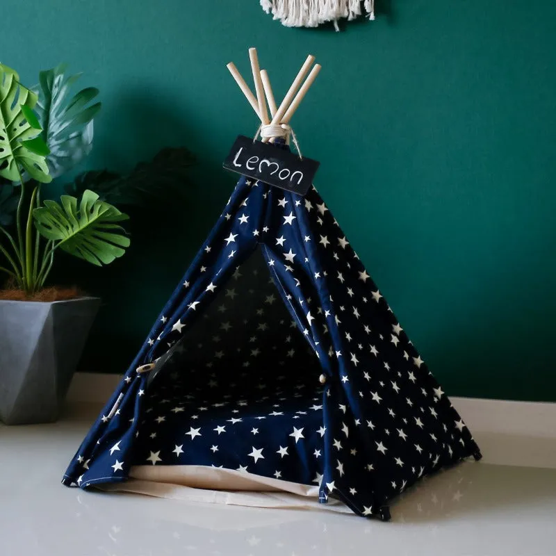Modern Boho Dog Teepee with Plush Dog Bed Cushion