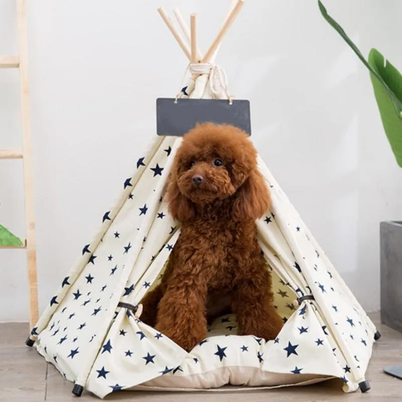 Modern Boho Dog Teepee with Plush Dog Bed Cushion