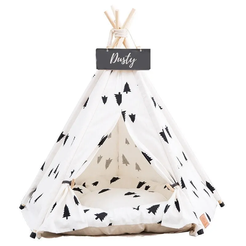 Modern Boho Dog Teepee with Plush Dog Bed Cushion