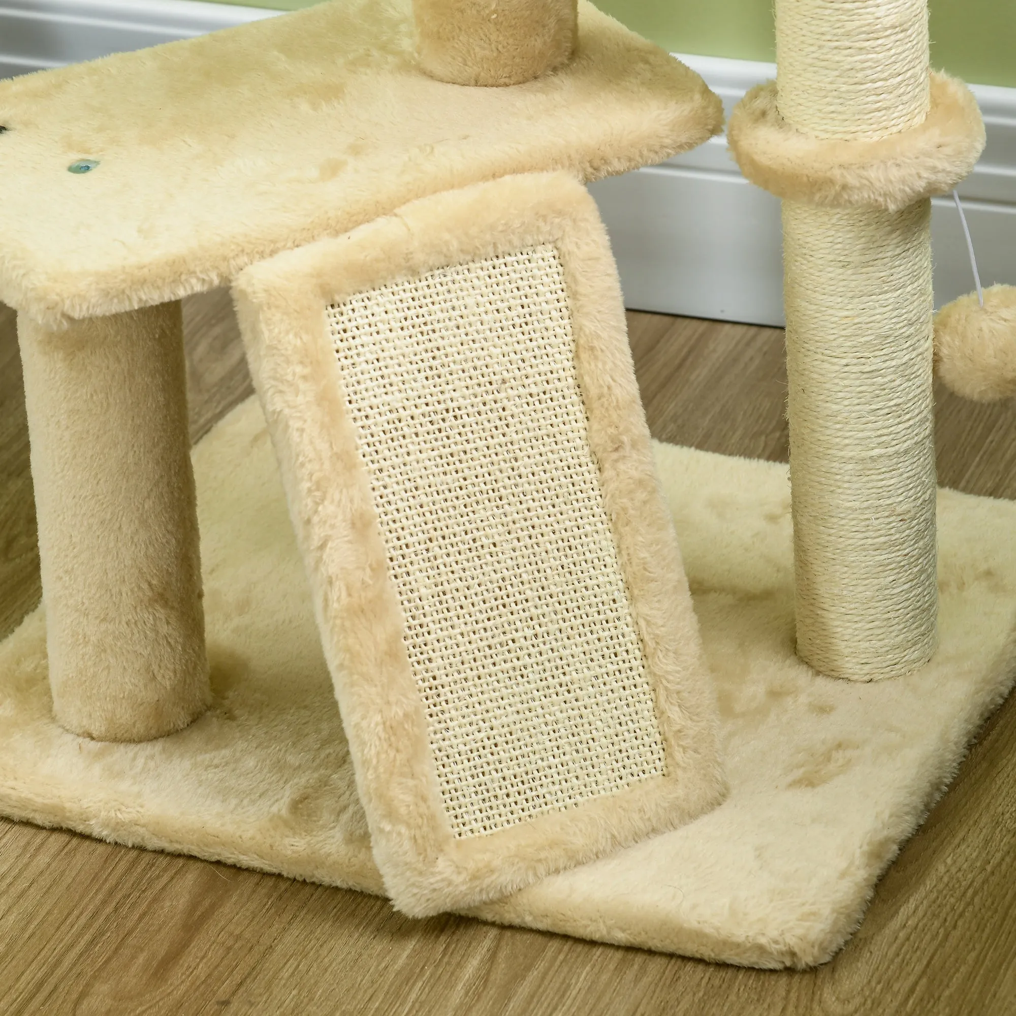 PawHut 116cm Cat Tree Tower w/ Scratching Post, Cat House, Ball, Platform, Beige