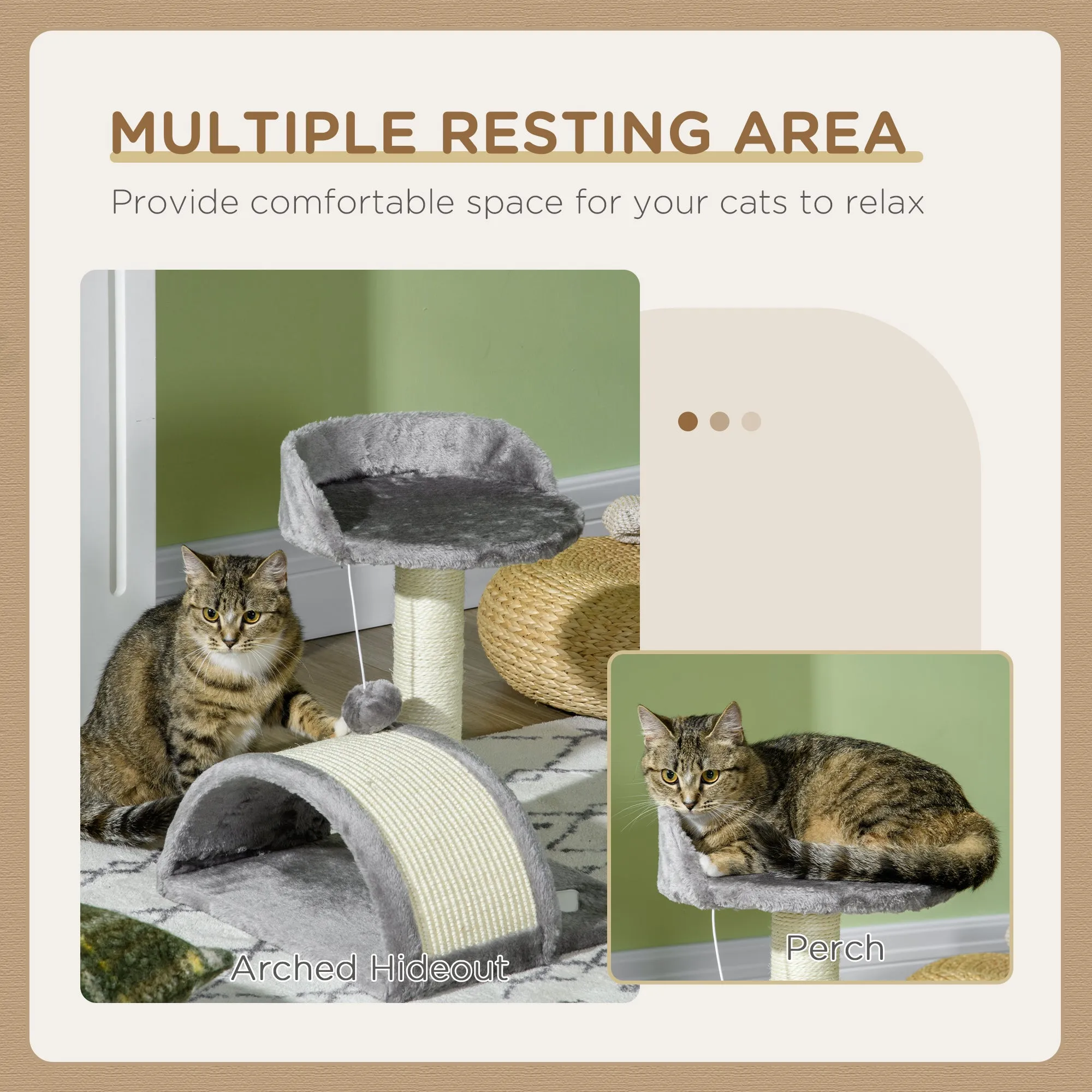 PawHut Cat Tree, Kitten Scratcher w/ Scratching Post, Toy Ball - Grey