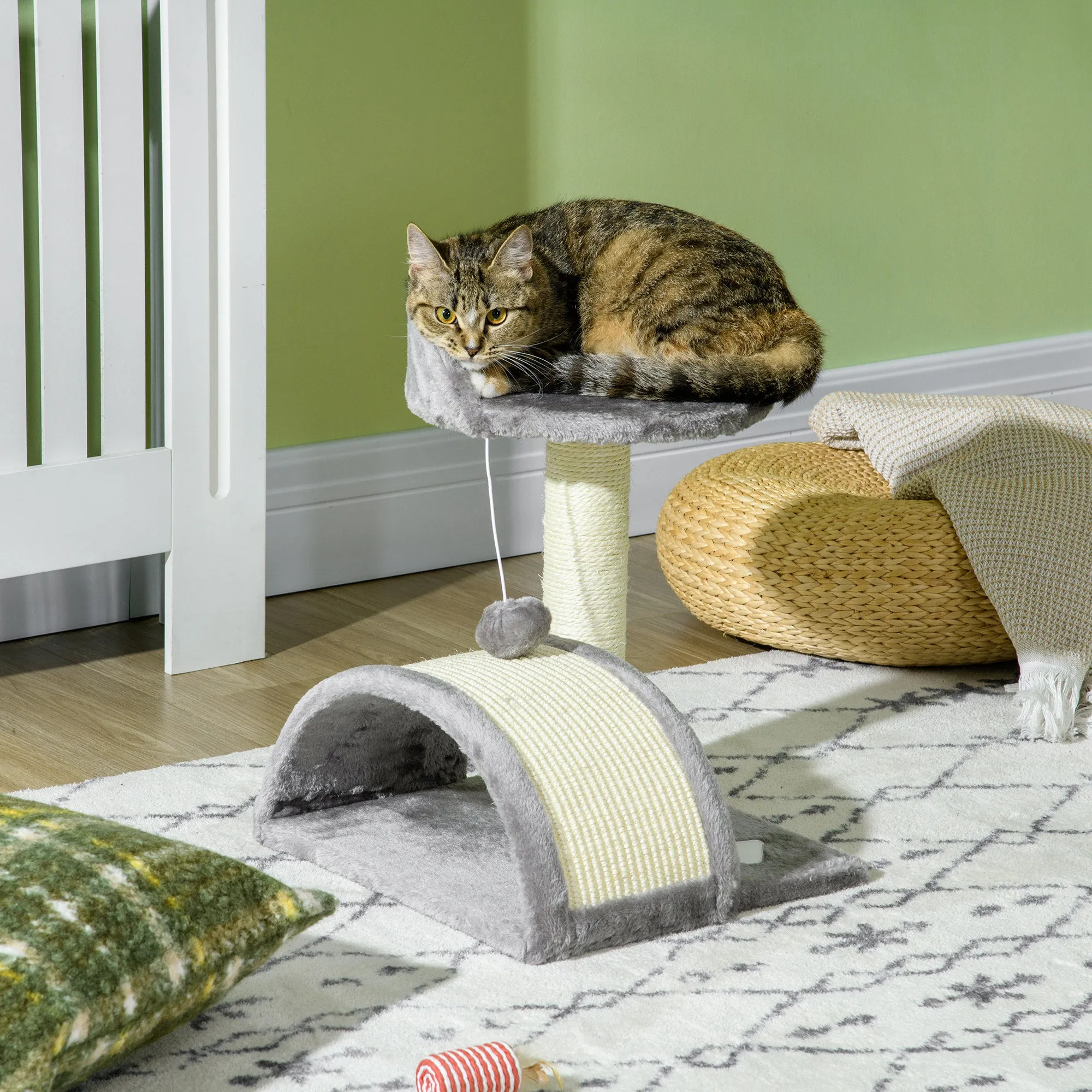 PawHut Cat Tree, Kitten Scratcher w/ Scratching Post, Toy Ball - Grey