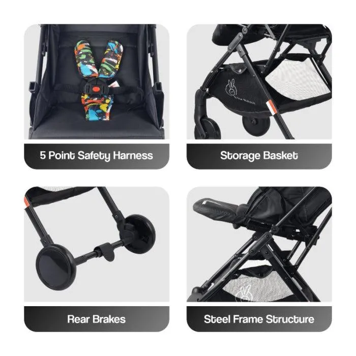 Pocket Stroller Lite - One Hand Fold, Multi Recline, Light Weight, Travel Friendly, Adjustable Canopy, Steel Frame, Link Brake, 0-3 Years
