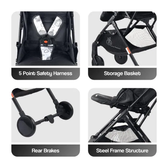 Pocket Stroller Lite - One Hand Fold, Multi Recline, Light Weight, Travel Friendly, Adjustable Canopy, Steel Frame, Link Brake, 0-3 Years