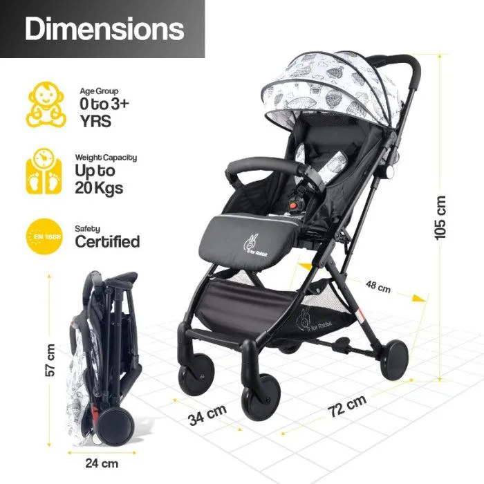 Pocket Stroller Lite - One Hand Fold, Multi Recline, Light Weight, Travel Friendly, Adjustable Canopy, Steel Frame, Link Brake, 0-3 Years
