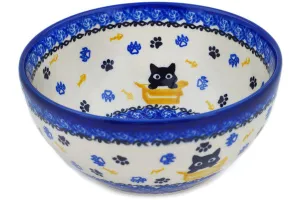 Polish Pottery 6" Bowl Cat In A Box