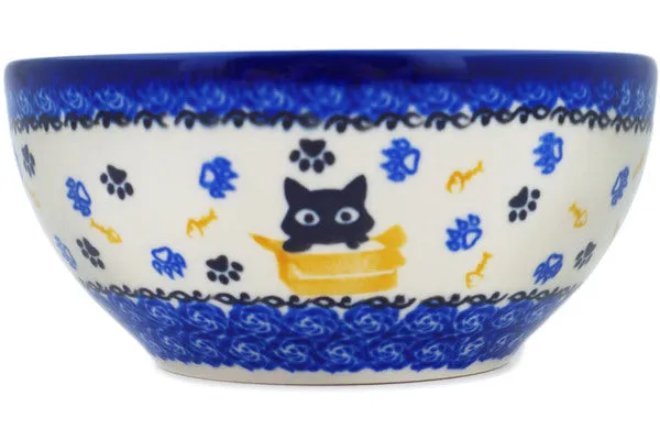 Polish Pottery 6" Bowl Cat In A Box