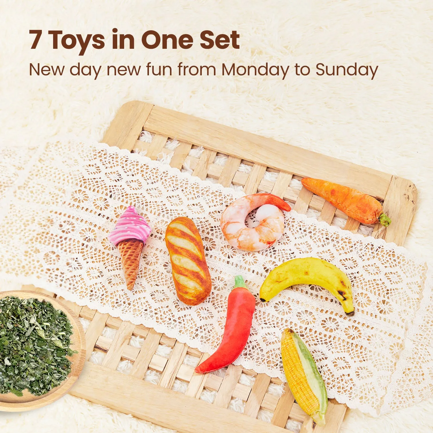 Potaroma Cat Toys Days of The Week Food Style Catnip Toys 7Pcs