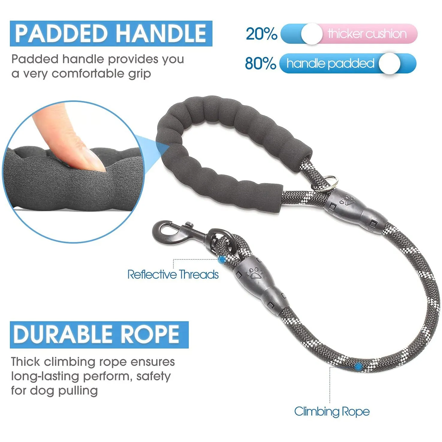 QUMY 2 FT / 5 FT Heavy Duty Dog Leash