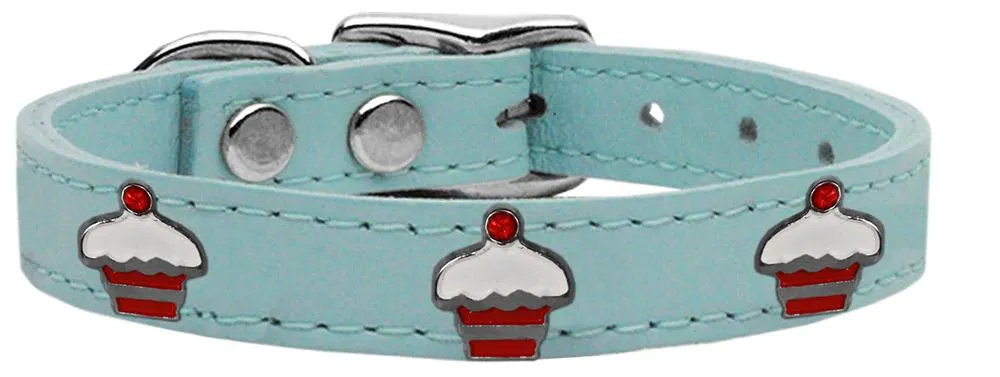 Red Cupcake Widget Genuine Leather Dog Collar Baby Blue 22
