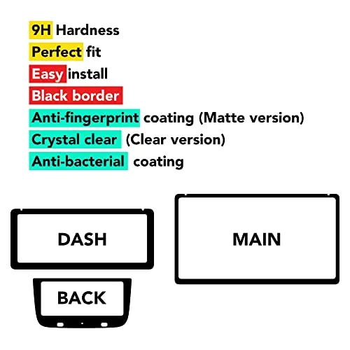 Screen Protectors for Rivian R1T / R1S (PET based, Easy Install, No Bubbles) (All 3 (Navigation   Dash   Back), Matte)