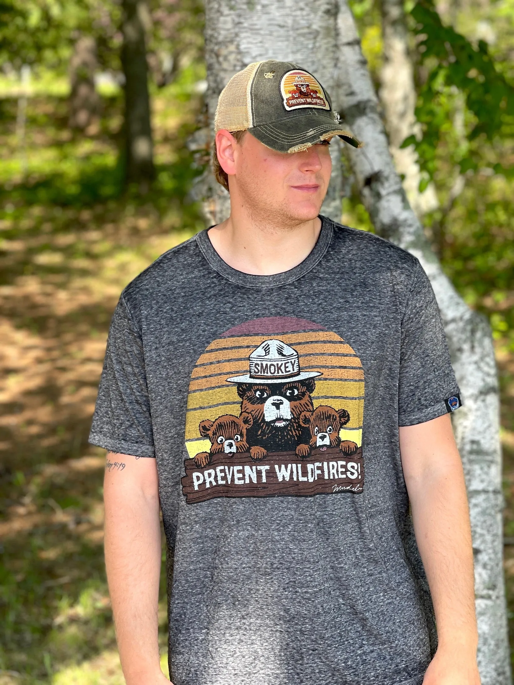 Smokey Bear & Cubs LUXE Tee- Charcoal Grey CLEARANCE
