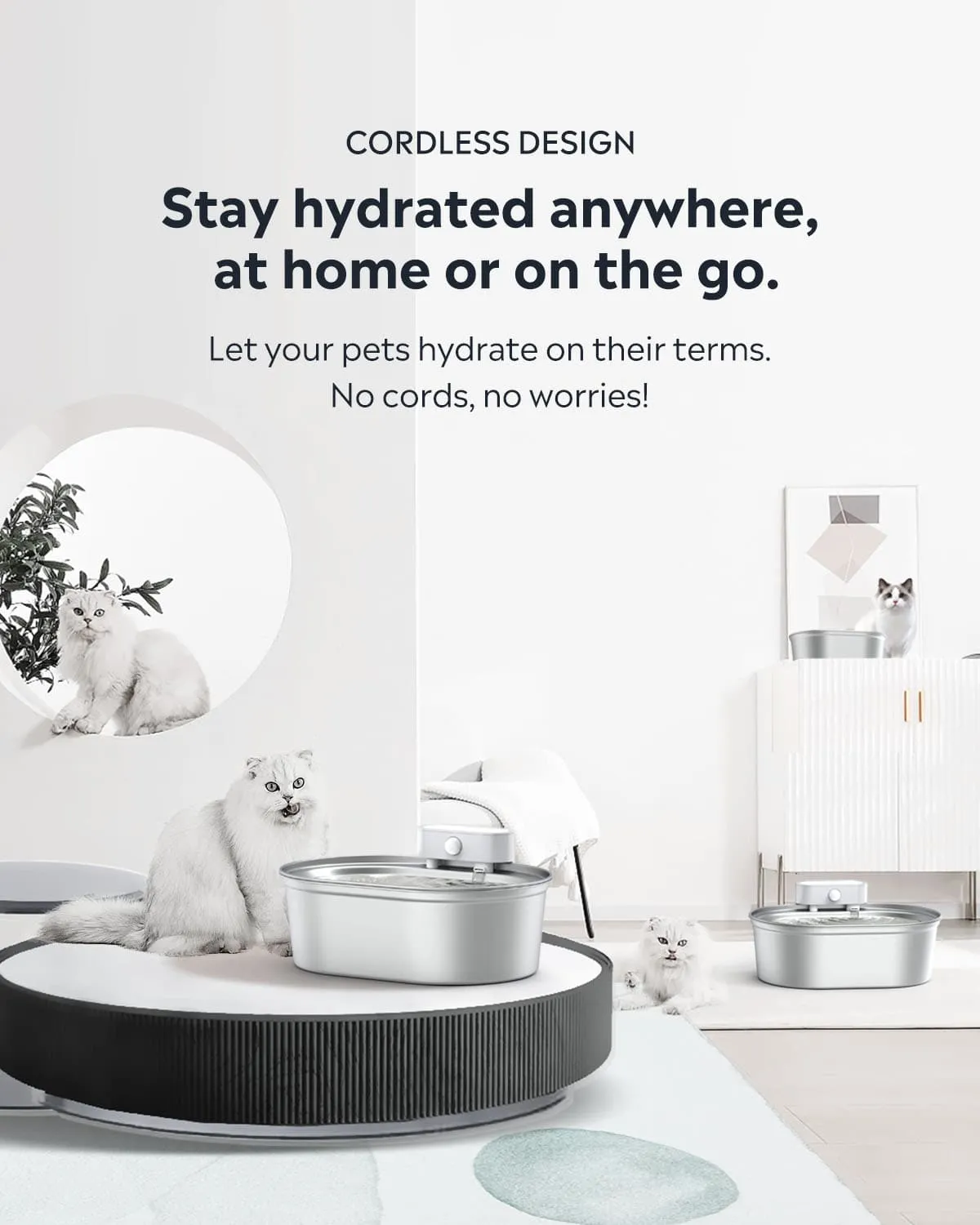 Uah Pet Stainless Steel Cordless Pet Water Fountain