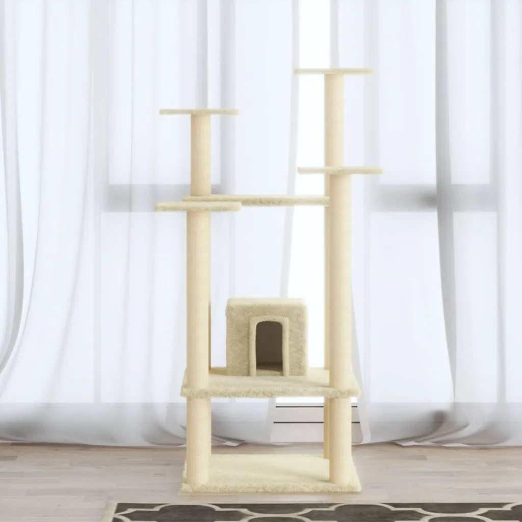 vidaXL Cat Tree with Sisal Scratching Posts Cream 110 cm