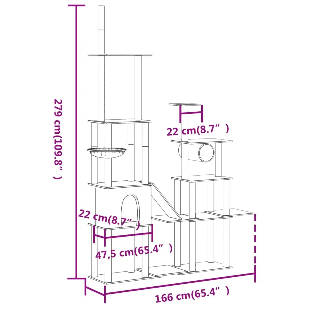 vidaXL Cat Tree with Sisal Scratching Posts Cream 279 cm